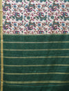 Kalamkari Mysore silk - Ivory cream with green