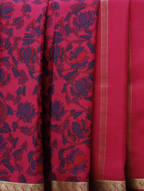 Kalamkari Mysore silk - Pink lotus