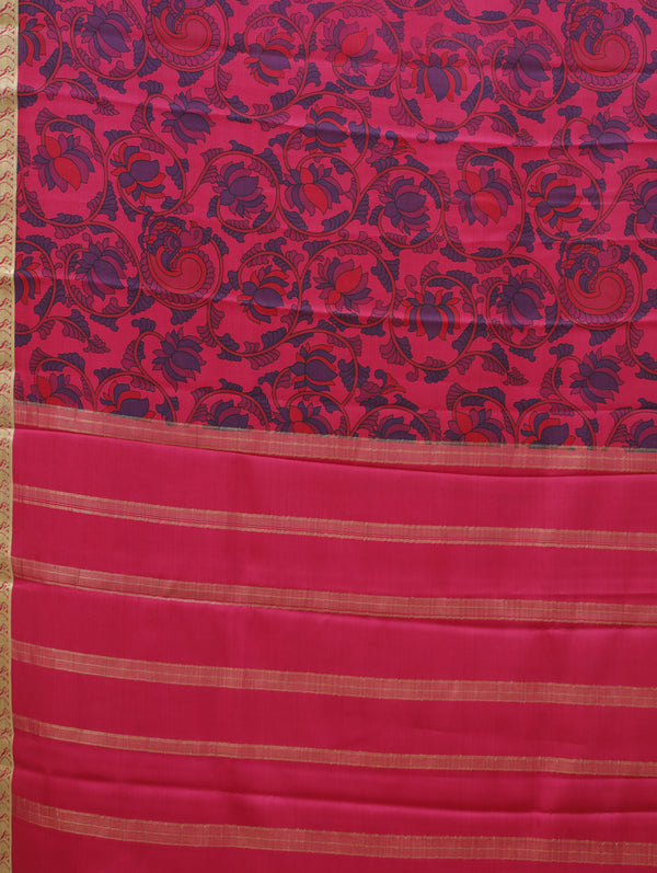 Kalamkari Mysore silk - Pink lotus