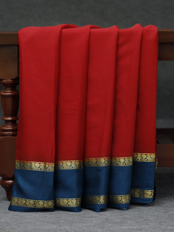 Mysore silk saree - red with cobalt blue