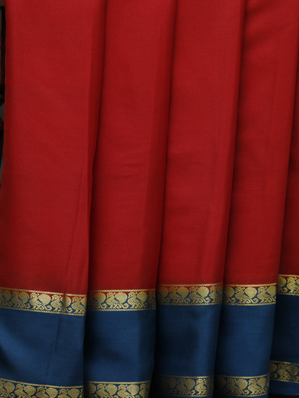 Mysore silk saree - red with cobalt blue