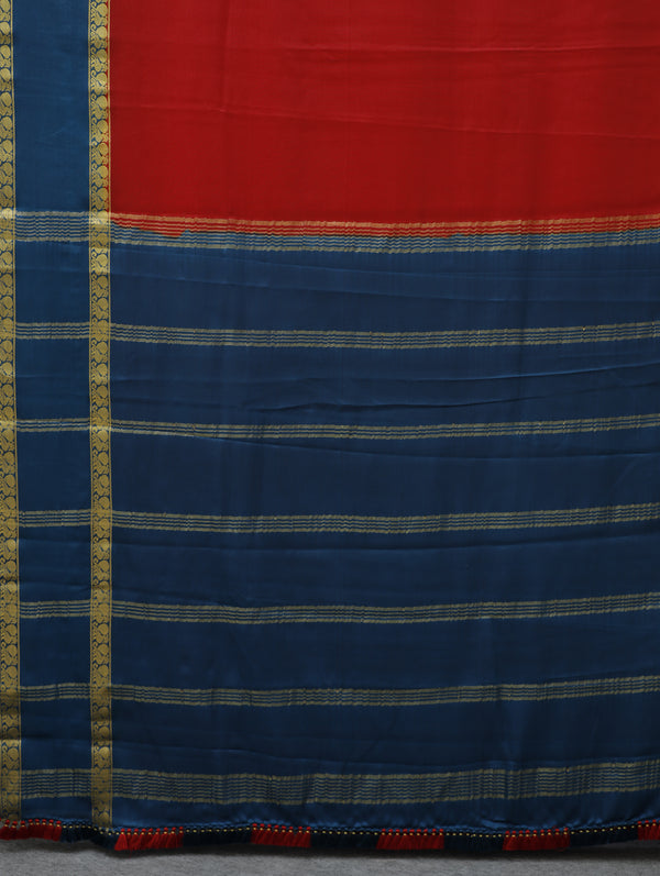 Mysore silk saree - red with cobalt blue