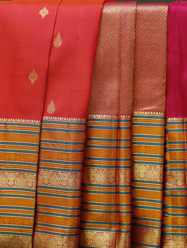 Kanjeevaram silk saree - Orangish Pink