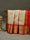 Kanjeevaram silk saree - Beige with red
