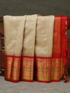 Kanjeevaram silk saree - Beige with red