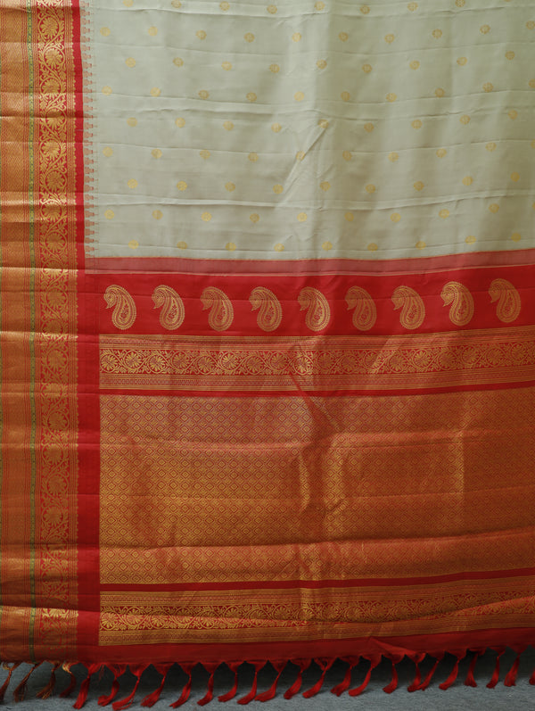 Kanjeevaram silk saree - Beige with red