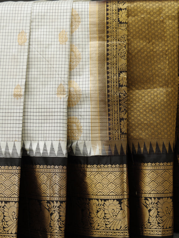 Kanjeevaram silk saree - White with black
