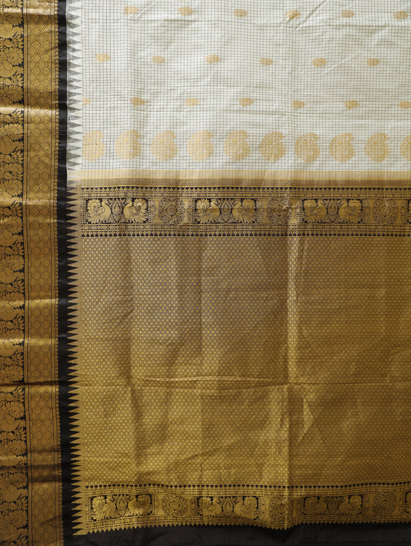 Kanjeevaram silk saree - White with black