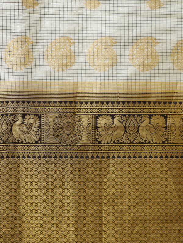 Kanjeevaram silk saree - White with black