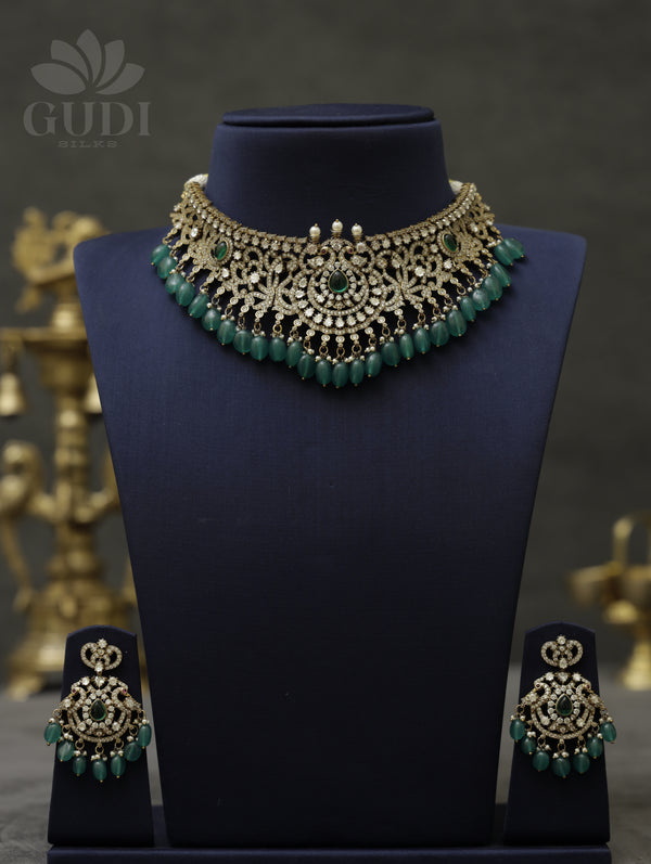Victorian Choker Necklace with green beads
