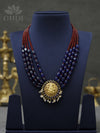 Kundan Victorian Beads Necklace -Ganesha with blue and red breads