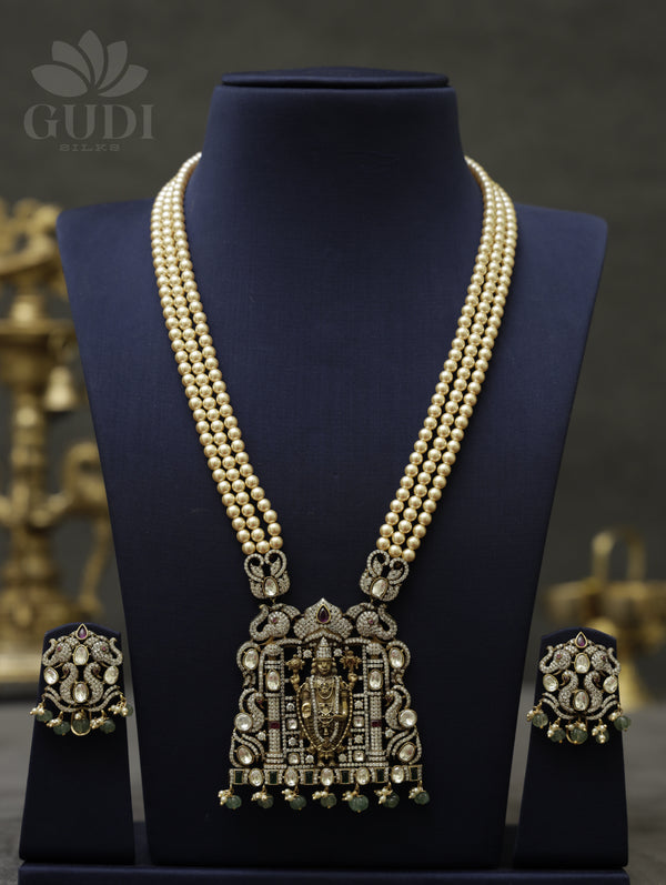 Victorian Beads Necklace -Layered Pearls with Lord Venkateshwara