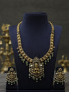 Antique lakshmi long necklace with victorian detailing and green beads